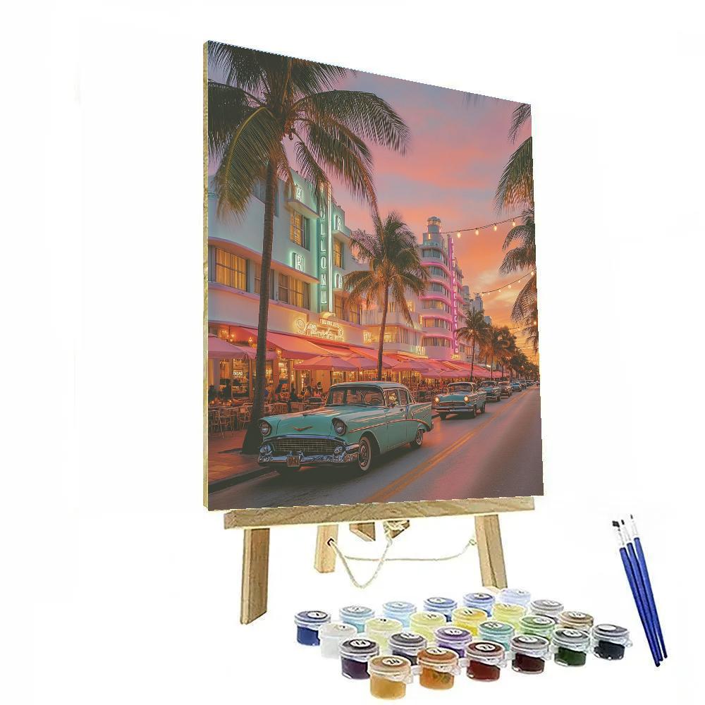 Art Deco Facades On Ocean Drive At Sunset Miami Beach United States Paint by numbers kits