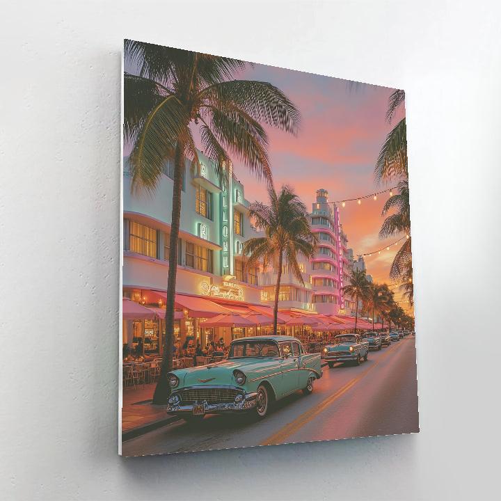 Art Deco Facades On Ocean Drive At Sunset Miami Beach United States Paint by numbers kits