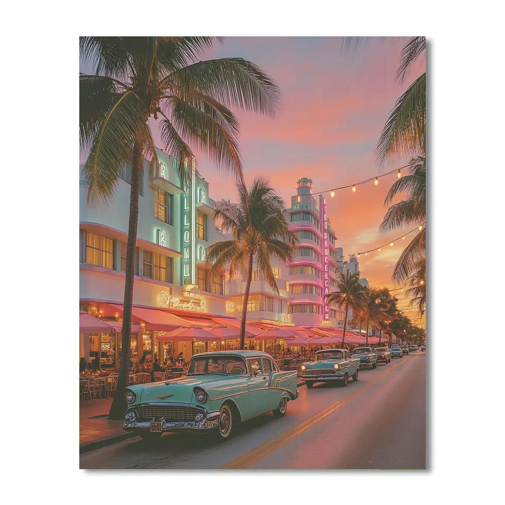 Art Deco Facades On Ocean Drive At Sunset Miami Beach United States Paint by numbers kits