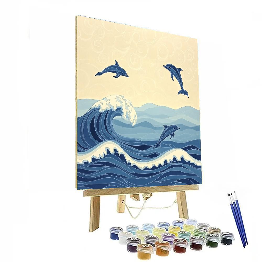 Hokusai Inspired Great Wave With Dolphins DIY paint by numbers