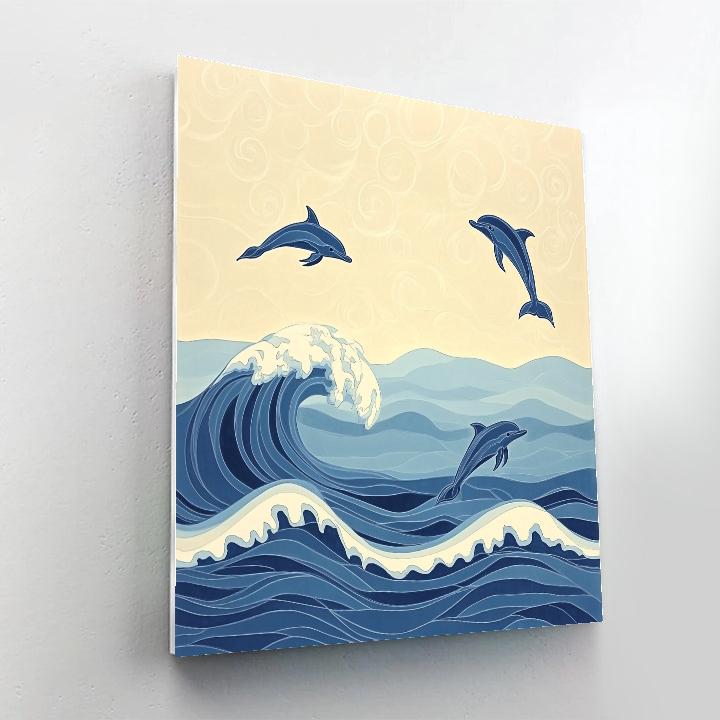 Hokusai Inspired Great Wave With Dolphins DIY paint by numbers