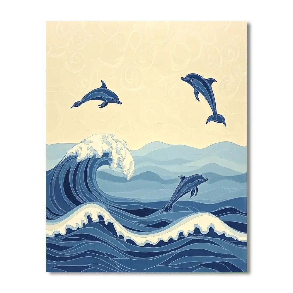 Hokusai Inspired Great Wave With Dolphins DIY paint by numbers