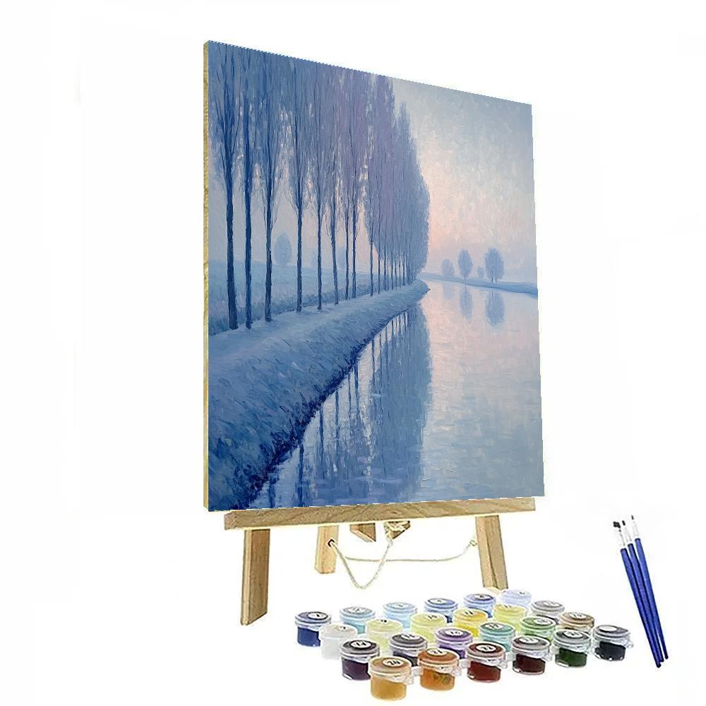Claude Monet Inspired Frosted Poplar Riverbank In Pearl Dawn Numbered painting kits