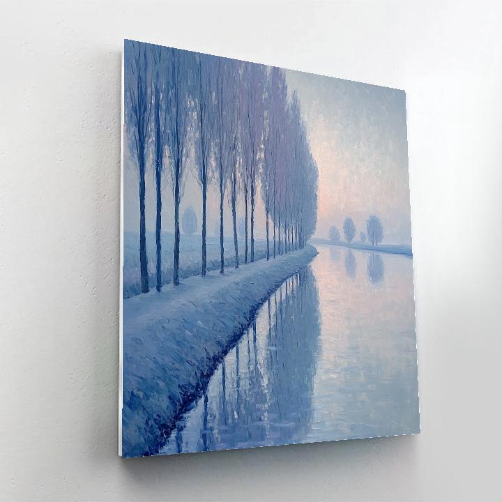 Claude Monet Inspired Frosted Poplar Riverbank In Pearl Dawn Numbered painting kits