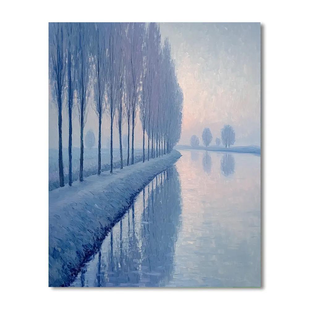 Claude Monet Inspired Frosted Poplar Riverbank In Pearl Dawn Numbered painting kits
