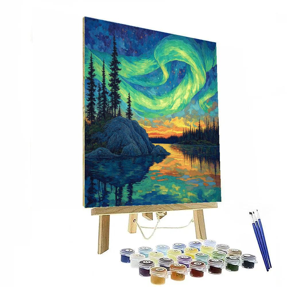 Frederick Varley Inspired Aurora Over Granite Ridge DIY paint by numbers