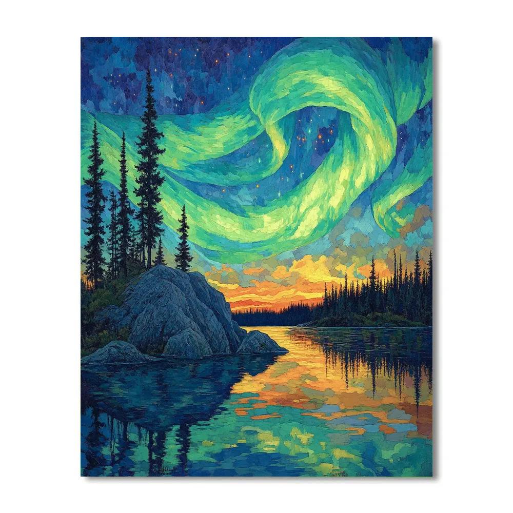 Frederick Varley Inspired Aurora Over Granite Ridge DIY paint by numbers