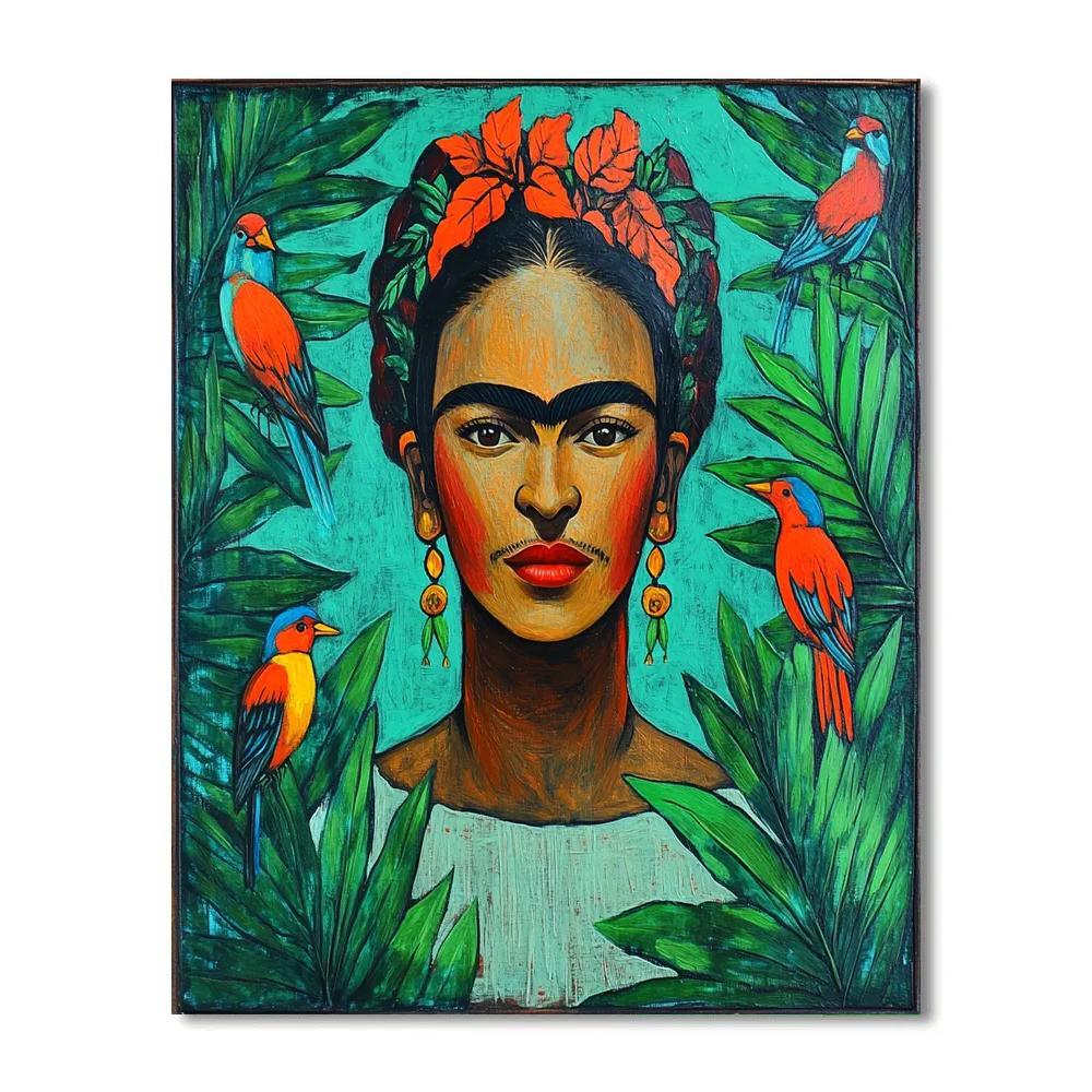 Frida Kahlo Inspired Portrait With Tropical Birds DIY paint by numbers