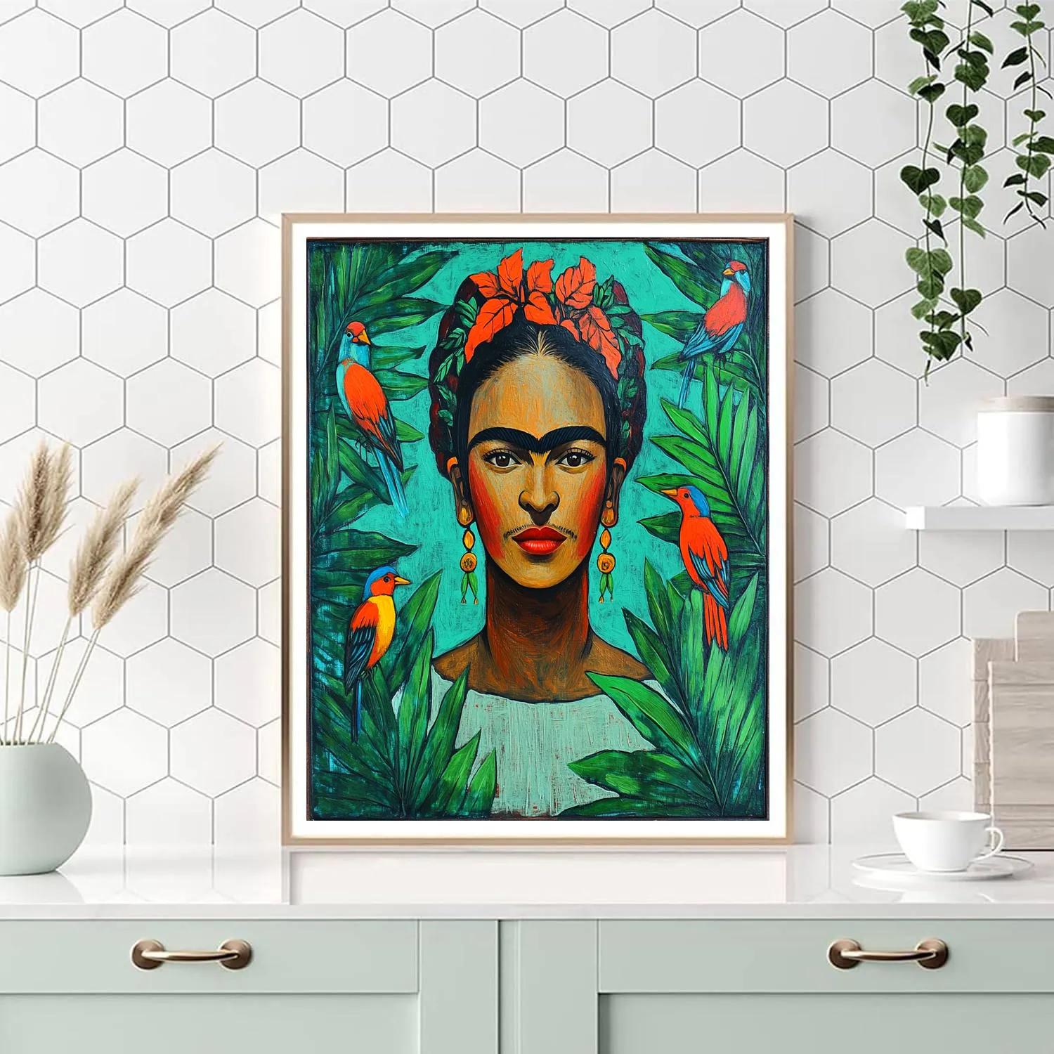 Frida Kahlo Inspired Portrait With Tropical Birds DIY paint by numbers