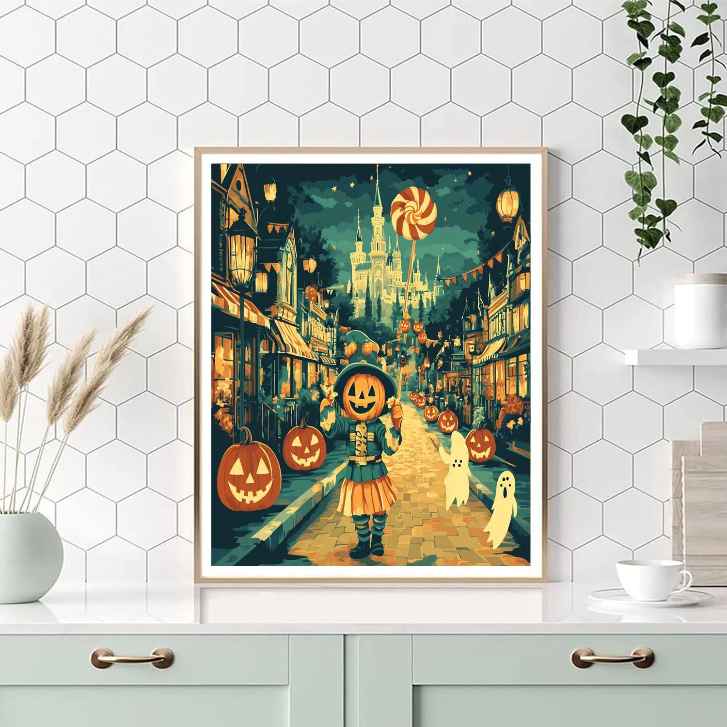 Clockwork Pumpkin Parade On Main Street Paint by numbers kitsClockwork Pumpkin Parade on Main Street - DIY Painting By Numbers Kit - Image 4