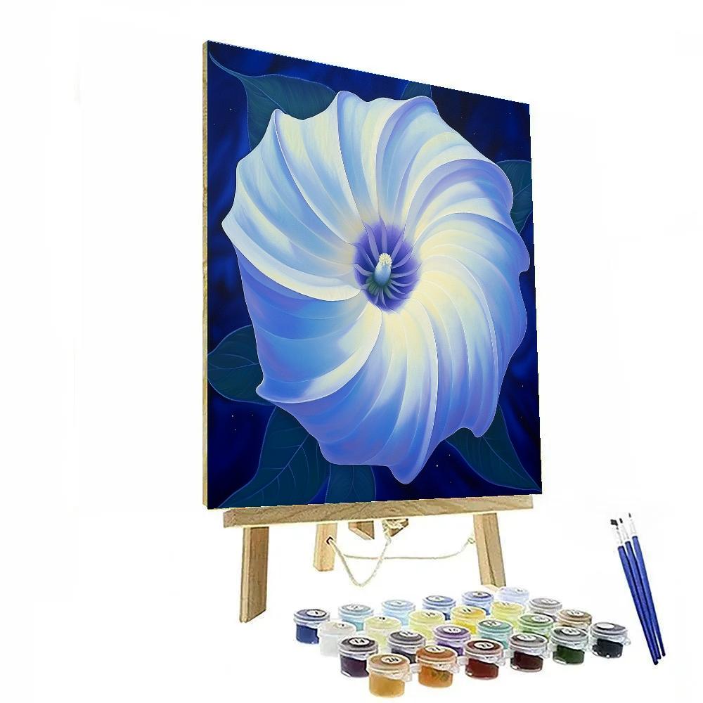 Georgia O’Keeffe Inspired Moonlit Datura Trumpet In Indigo paint by number