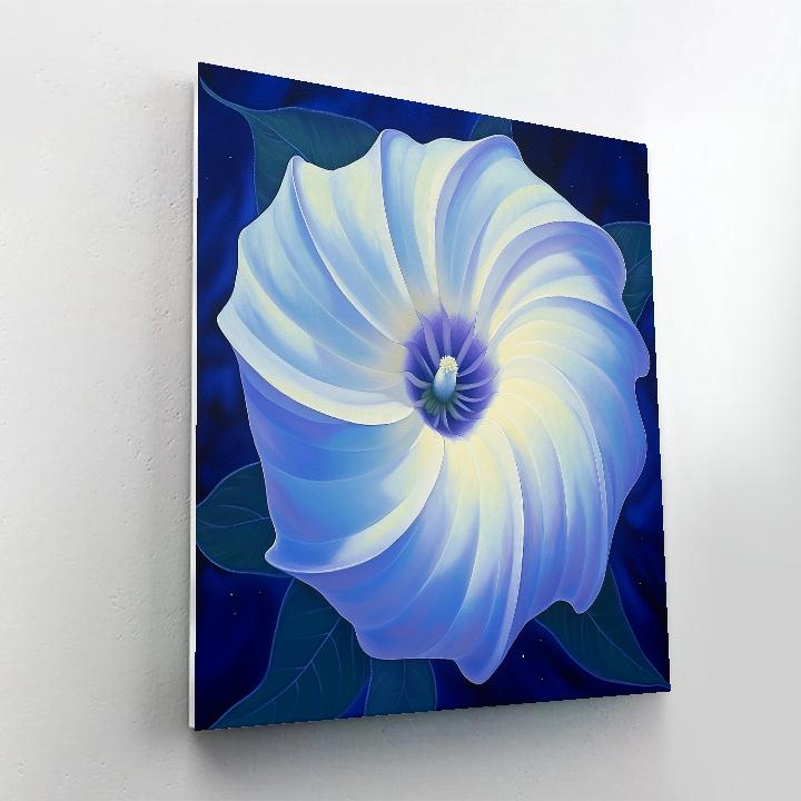 Georgia O’Keeffe Inspired Moonlit Datura Trumpet In Indigo paint by number