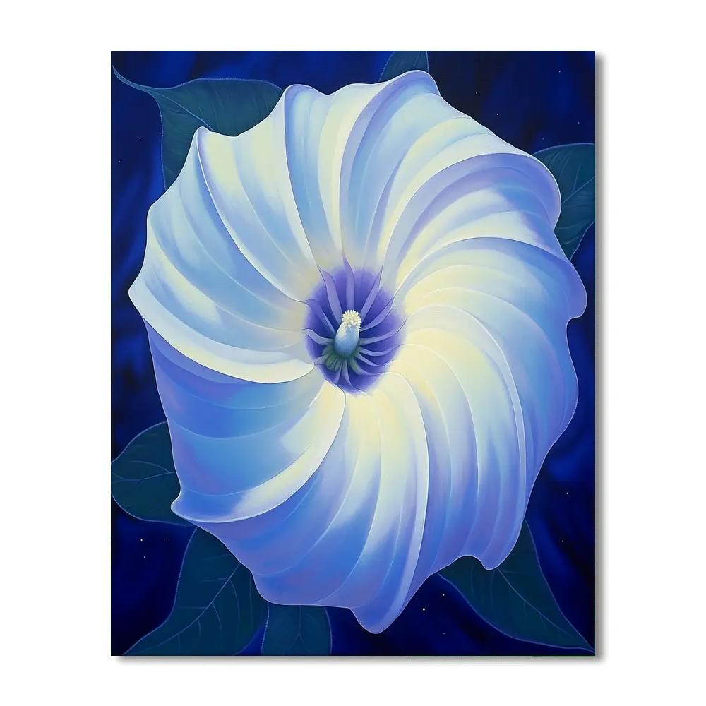 Georgia O’Keeffe Inspired Moonlit Datura Trumpet In Indigo paint by number