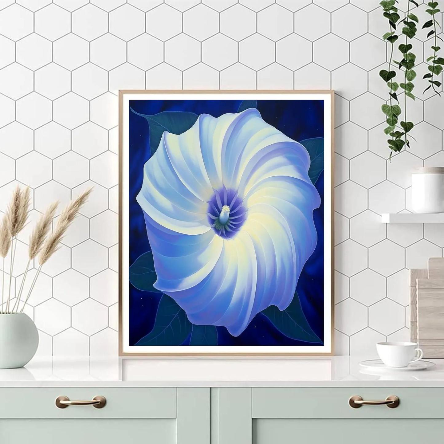 Georgia O’Keeffe Inspired Moonlit Datura Trumpet In Indigo paint by number