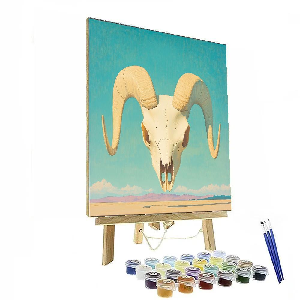 Georgia O’Keeffe Inspired Sun Bleached Ram Skull And Turquoise Sky Rift paint by numbers