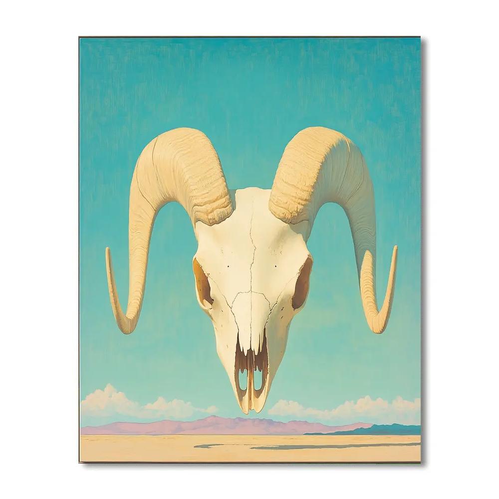 Georgia O’Keeffe Inspired Sun Bleached Ram Skull And Turquoise Sky Rift paint by numbers