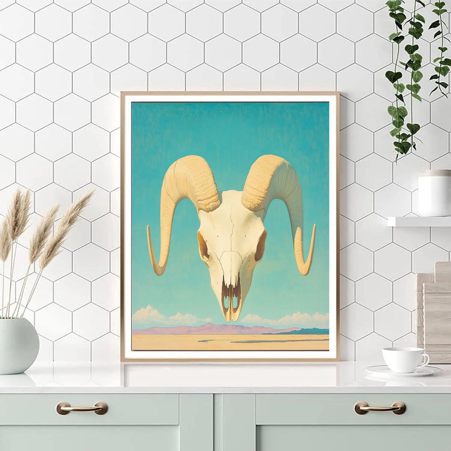 Georgia O’Keeffe Inspired Sun Bleached Ram Skull And Turquoise Sky Rift paint by numbers