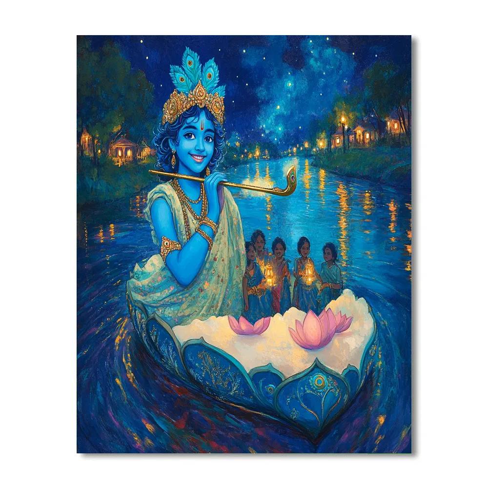 Krishna And The Star Lotus Ferry paint by numbers