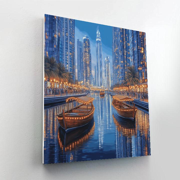 Skylines And Dhow Boats On The Dubai Marina Waterfront Dubai United Arab Emirates Number painting