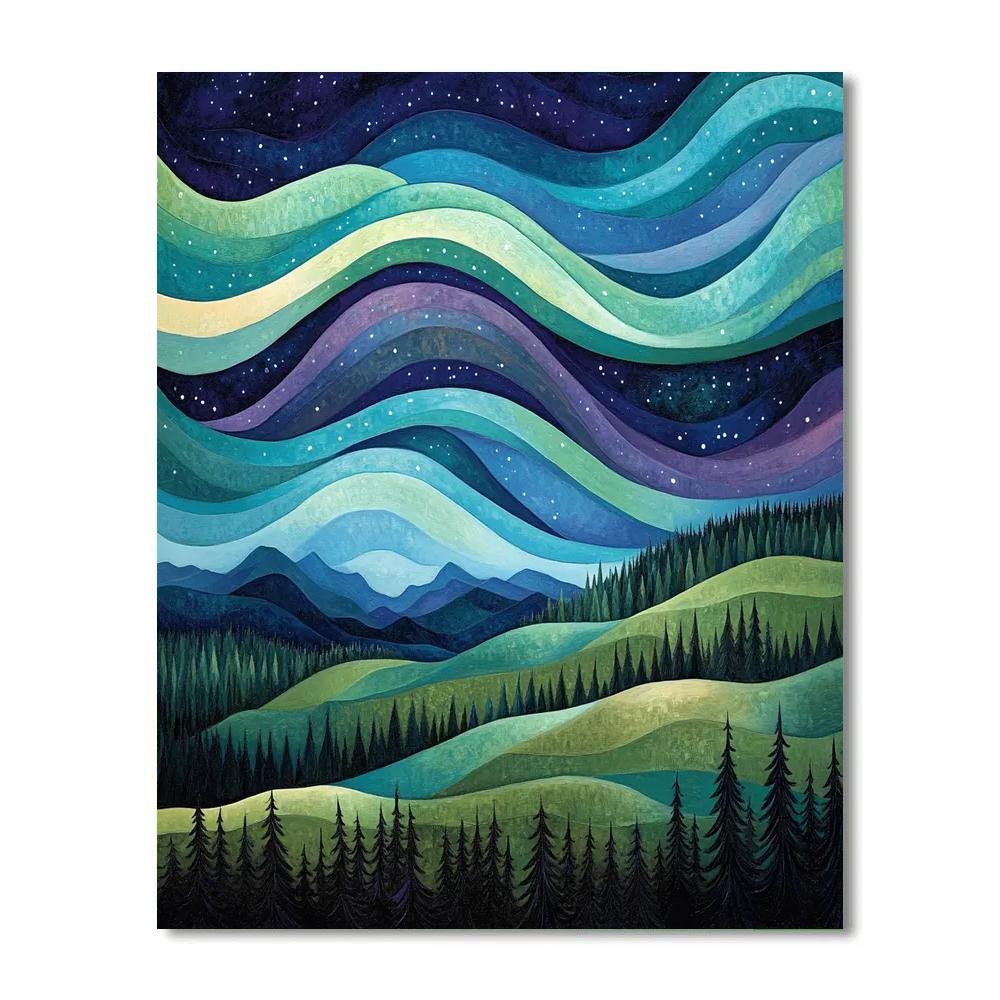 J. E. H. MacDonald Inspired Aurora Over Boreal Ridge paint by numbers