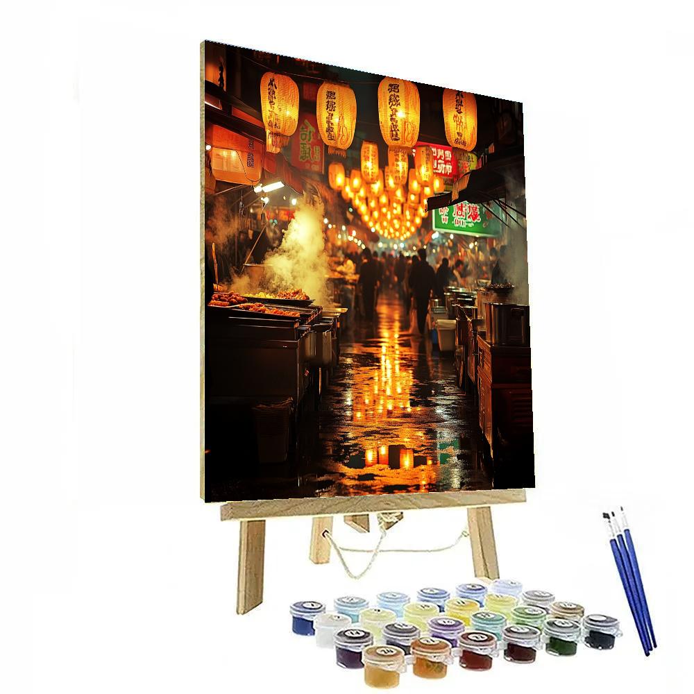 Night Market Lantern Corridor On Shilin Street Taipei Taiwan paint by color