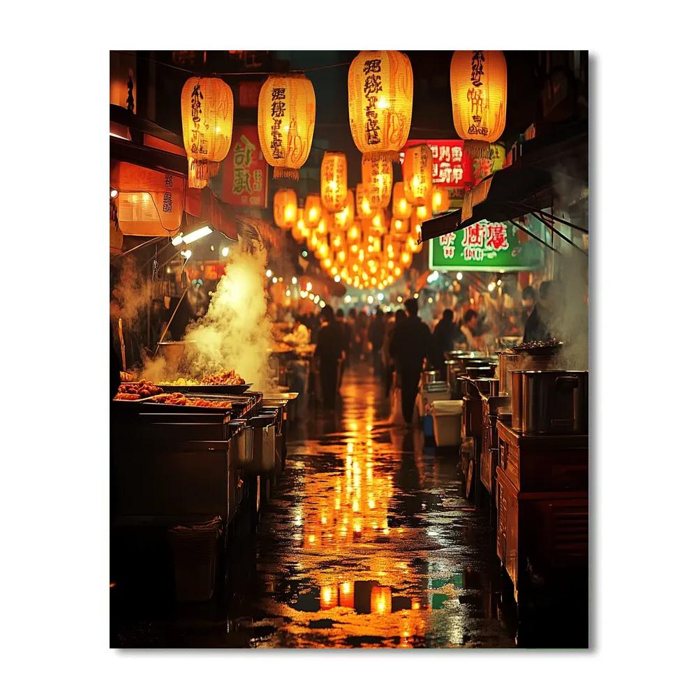 Night Market Lantern Corridor On Shilin Street Taipei Taiwan paint by color