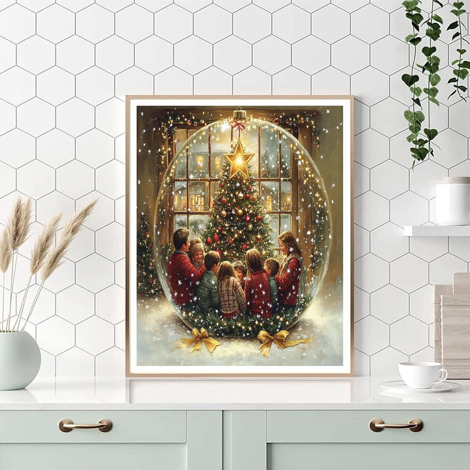 Snowglobe Family Cheer paint by number