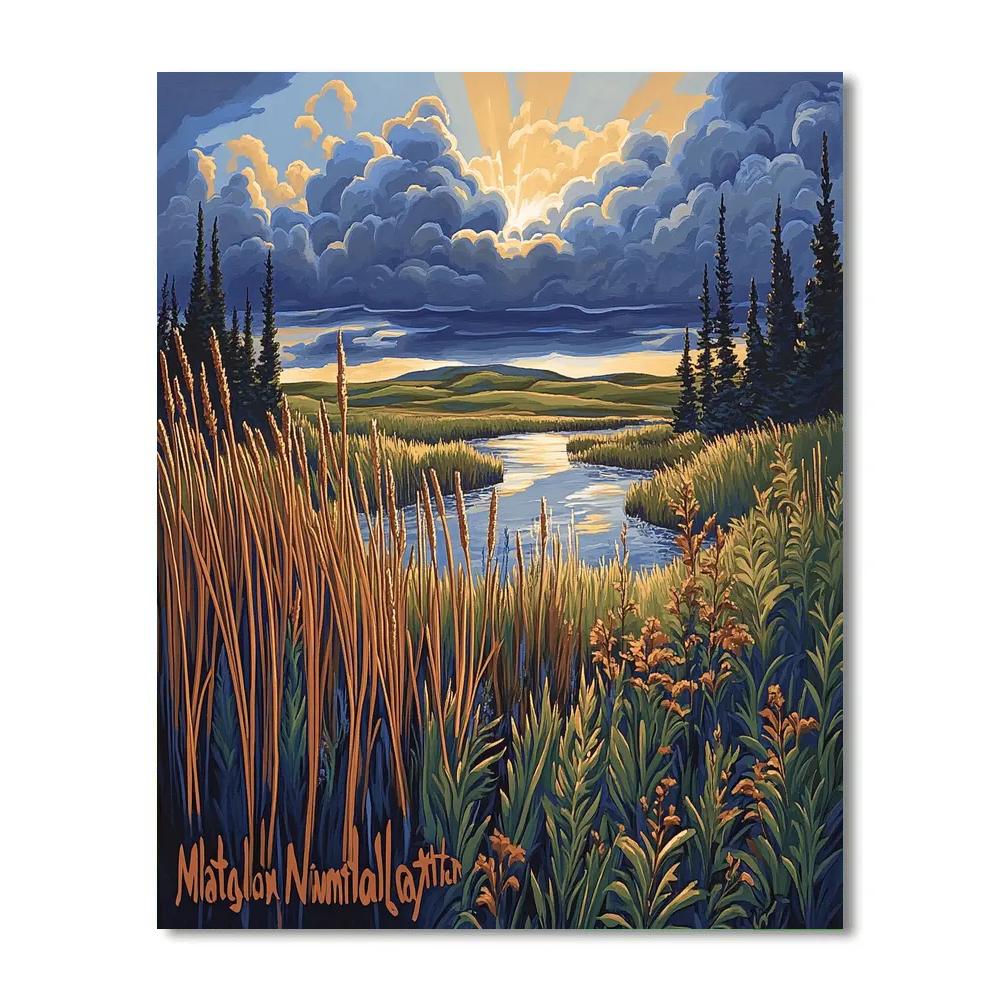 J. E. H. MacDonald Inspired Storm Light Over Algoma Wetlands DIY paint by numbers