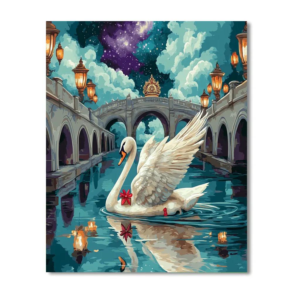 Brahma-Crowned Swan Crossing The Nebula Canal DIY paint by numbers