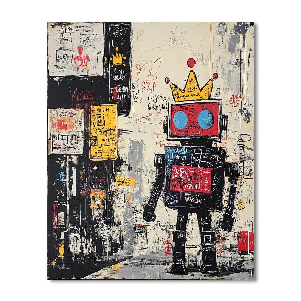 Jean Michel Basquiat Inspired Futuristic Robot Street Paint by numbers art