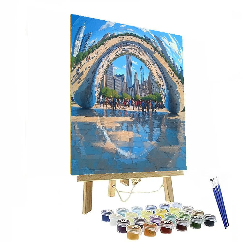 Skyline Reflection At The Bean In Millennium Park Chicago United States paint by number