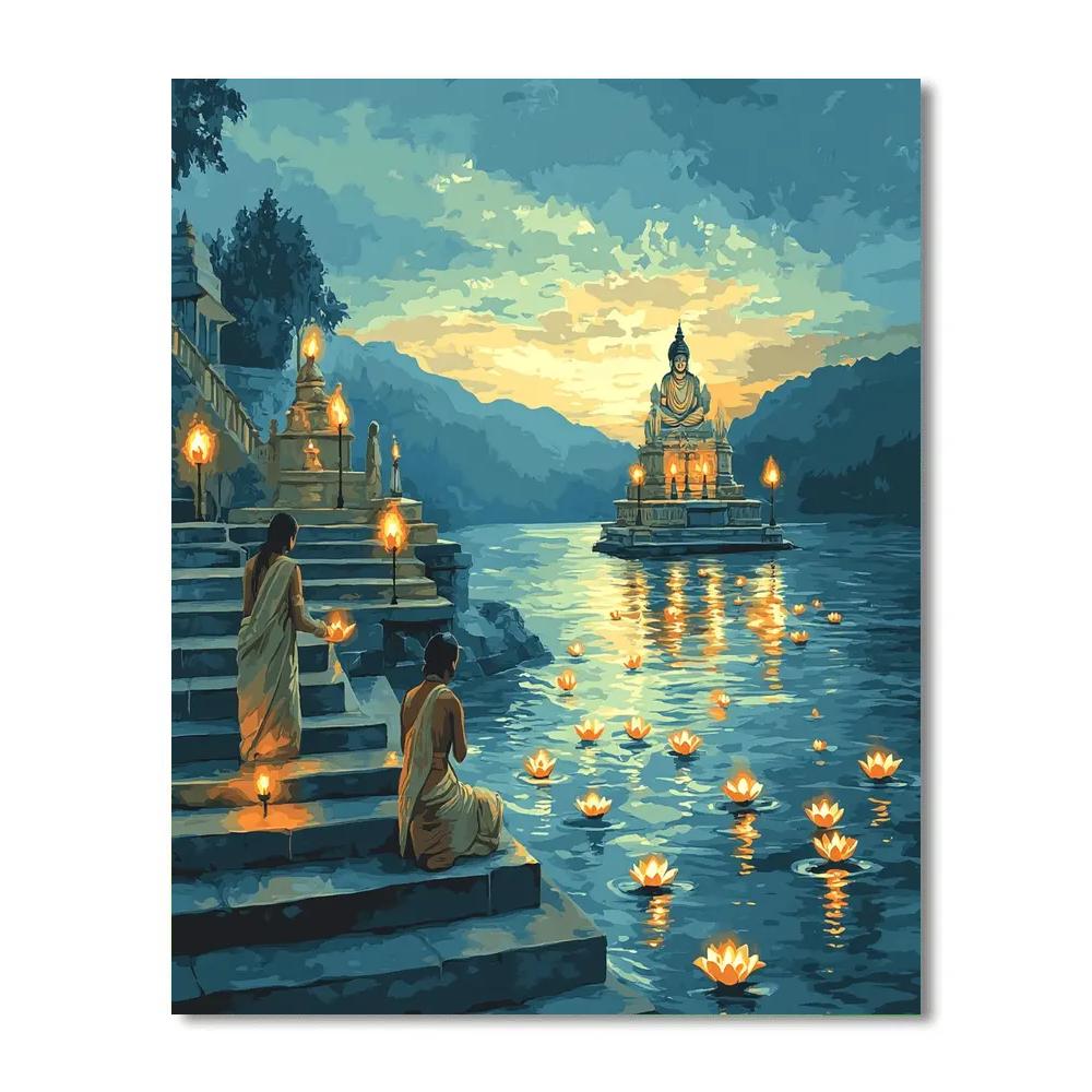 River Stairway Offering To Brahma At Twilight Numbered painting kits