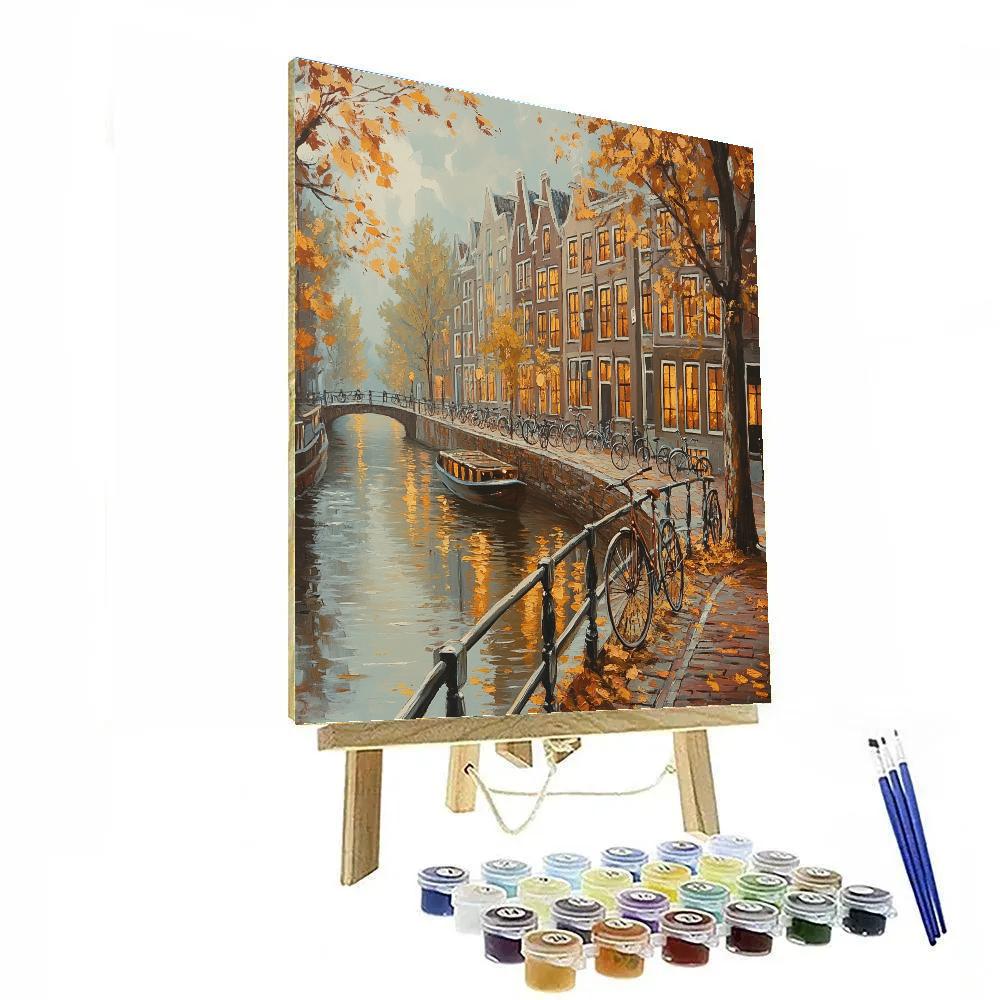Canal Ring Bridge With Bicycles In Autumn Amsterdam Netherlands Paint by numbers art