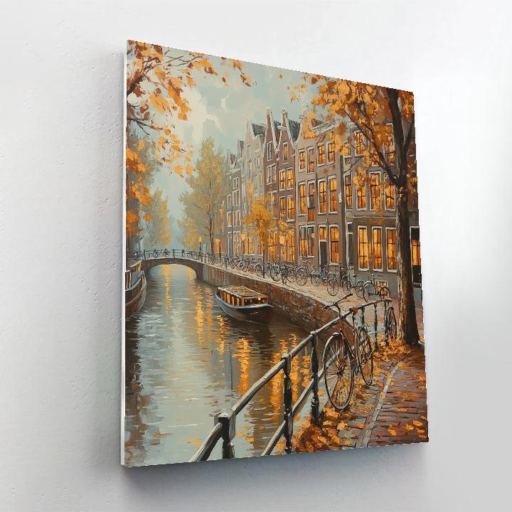 Canal Ring Bridge With Bicycles In Autumn Amsterdam Netherlands Paint by numbers art