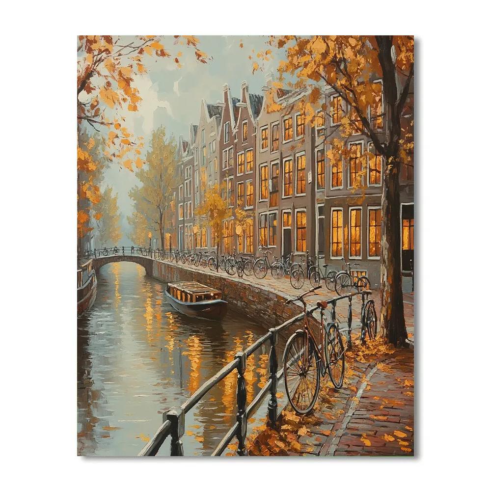 Canal Ring Bridge With Bicycles In Autumn Amsterdam Netherlands Paint by numbers art