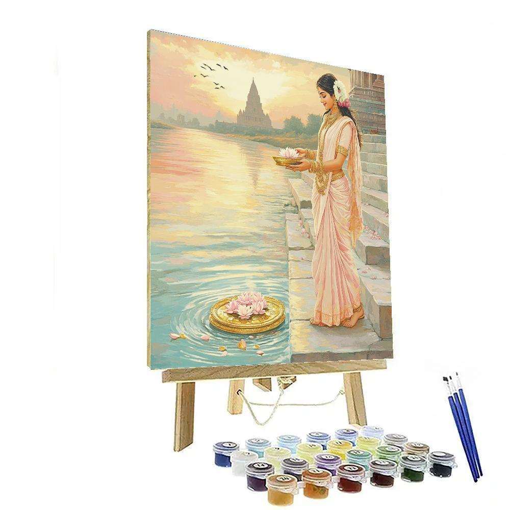 River Steps Offering With Parvati At Dawn painting number kit