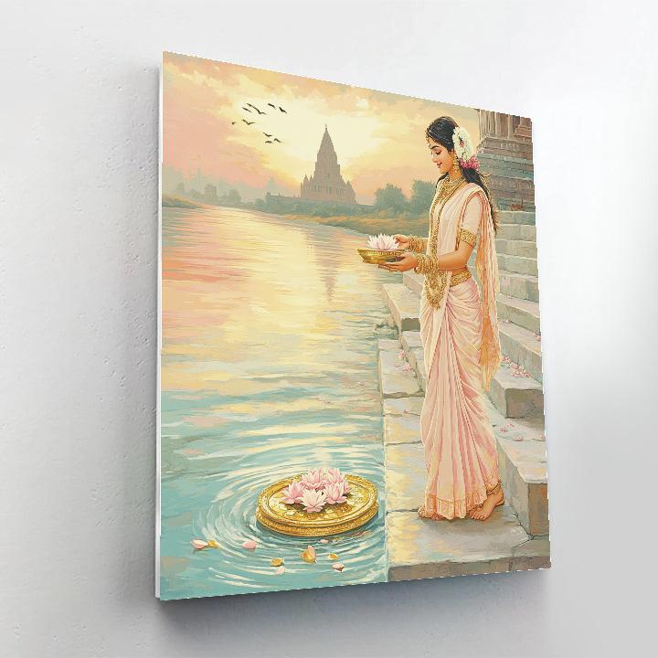River Steps Offering With Parvati At Dawn painting number kit