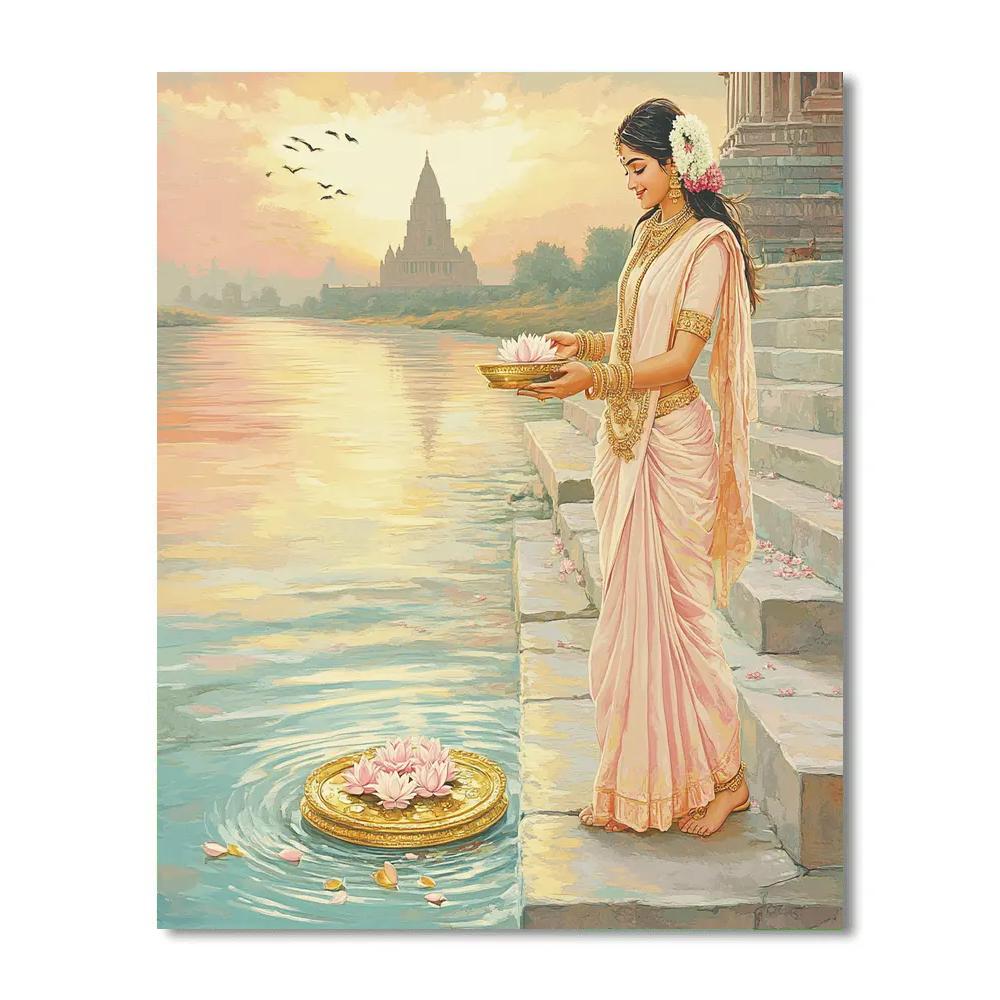 River Steps Offering With Parvati At Dawn painting number kit