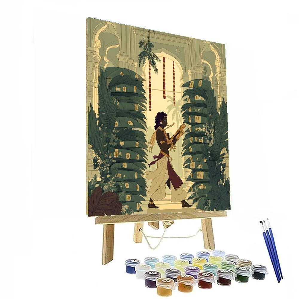 Krishna And The Library Of Sacred Leaves paint by color