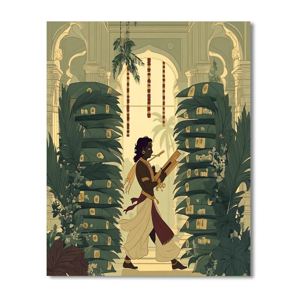 Krishna And The Library Of Sacred Leaves paint by color