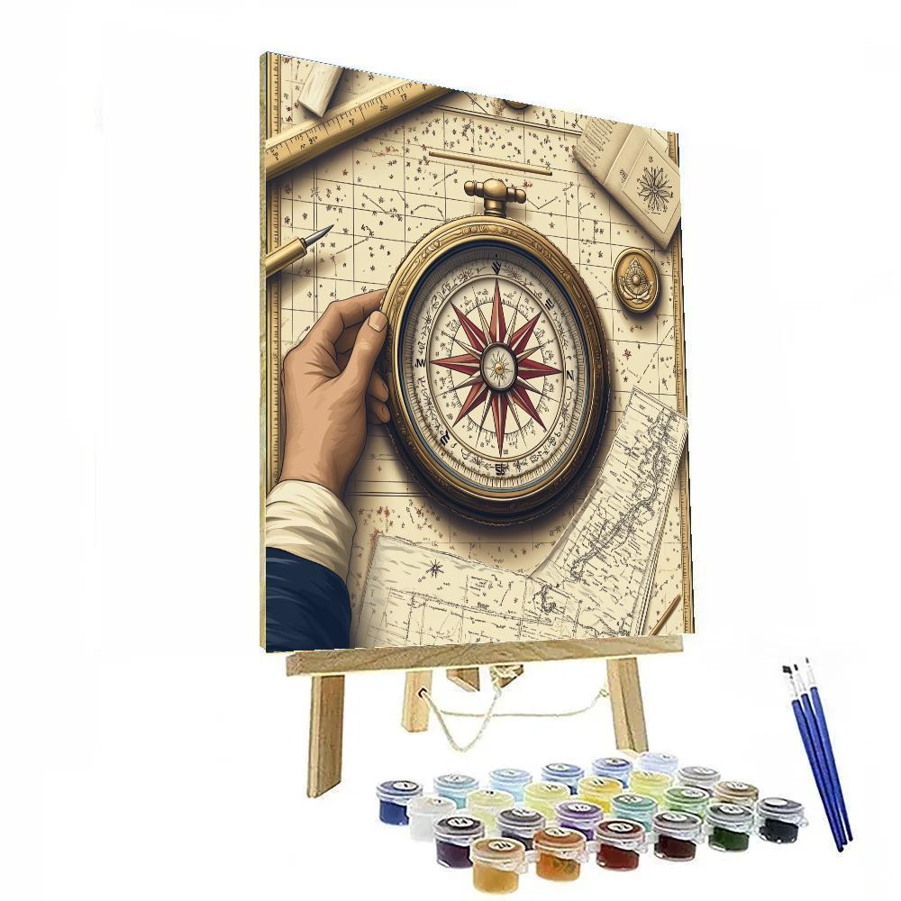 Brahma-Inscribed Star Compass On Explorer Desk paint by number