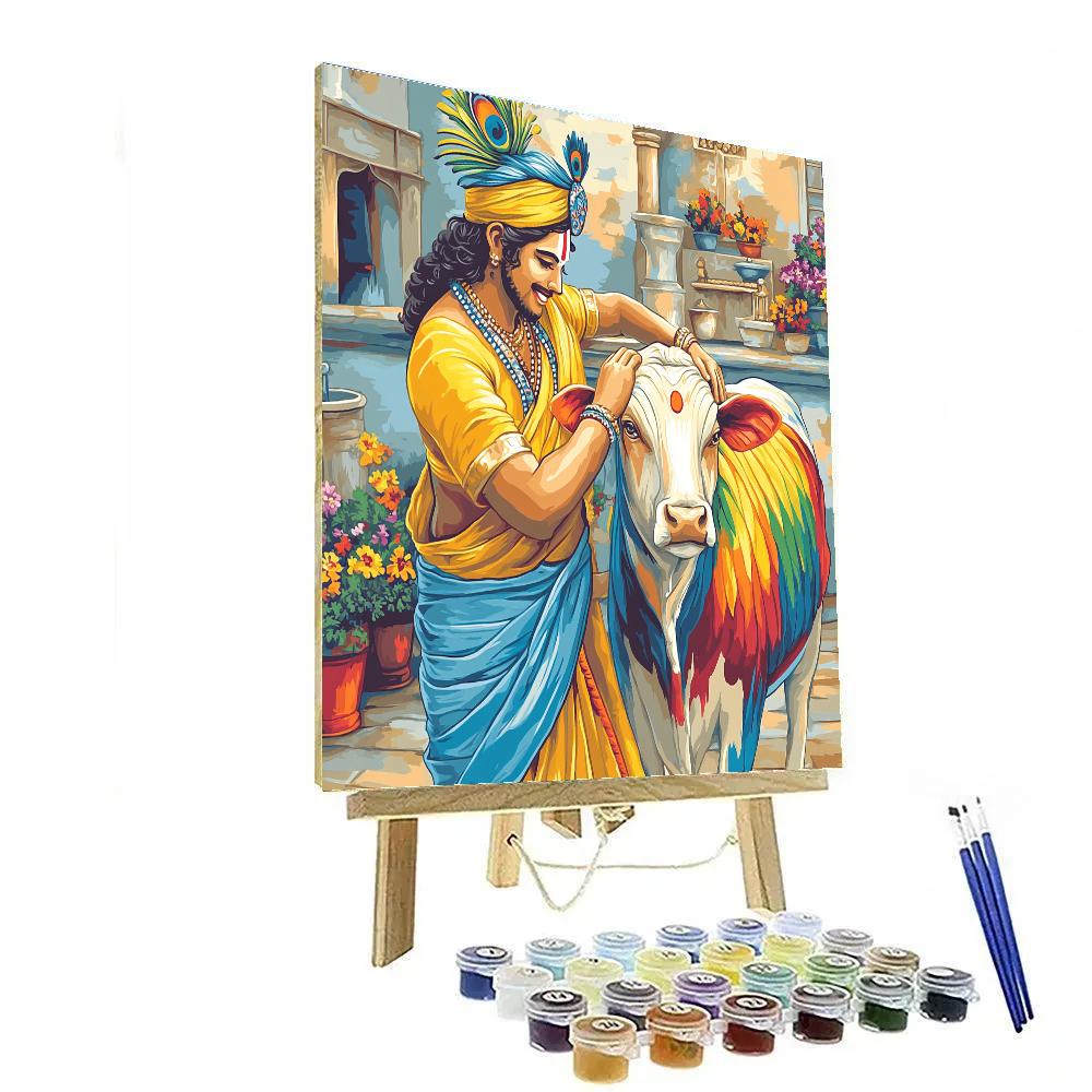 Krishna In The Rainbow Cow Sanctuary Paint by numbers kits