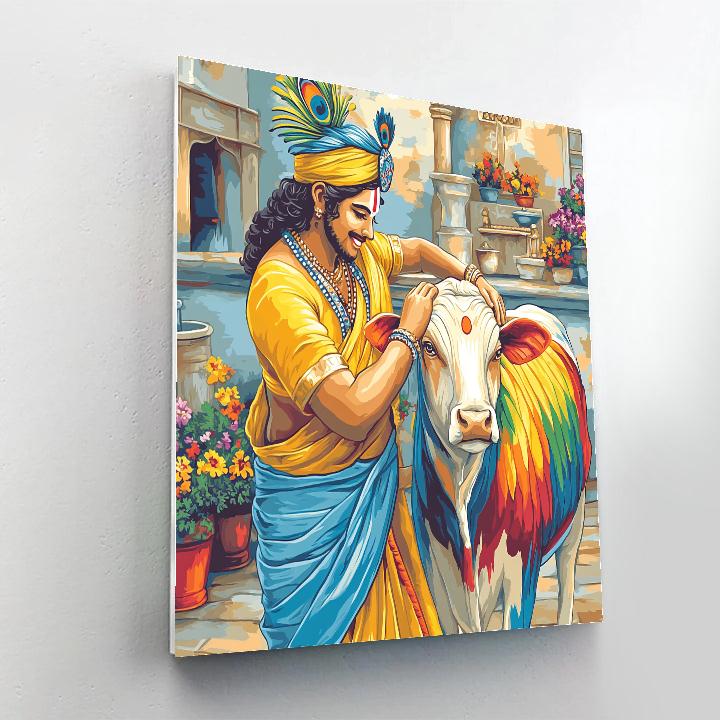 Krishna In The Rainbow Cow Sanctuary Paint by numbers kits