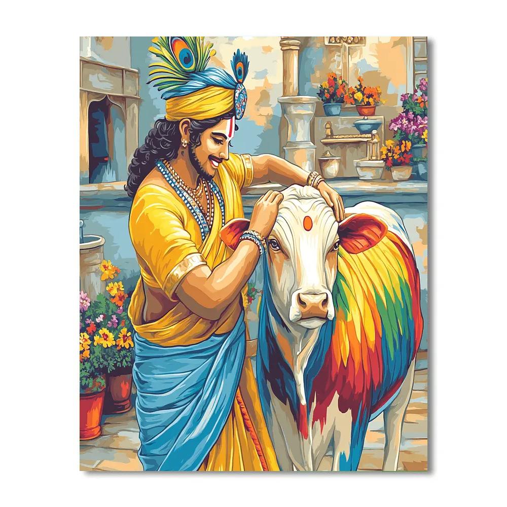 Krishna In The Rainbow Cow Sanctuary Paint by numbers kits