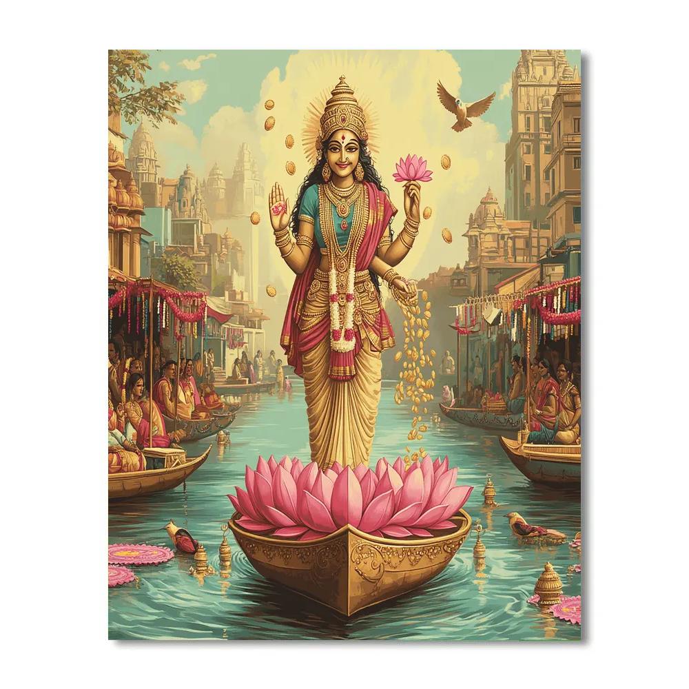 Lakshmi-Crowned River Bazaar At Dawn Paint by numbers art