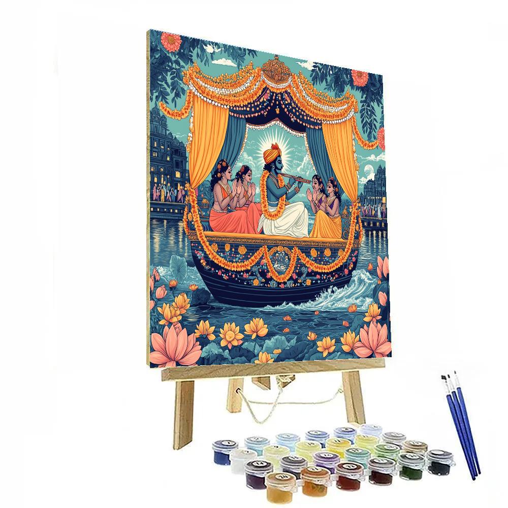 Krishna And The Riverboat Rasa Stage paint by number