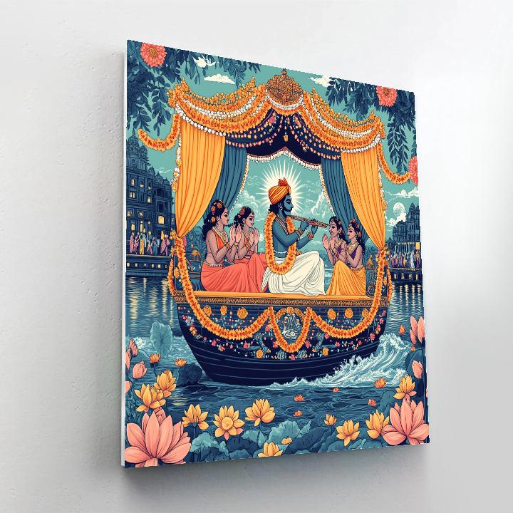 Krishna And The Riverboat Rasa Stage paint by number