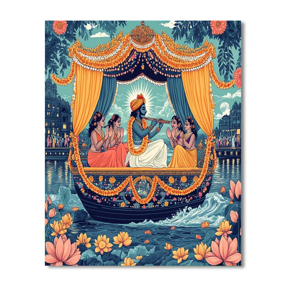 Krishna And The Riverboat Rasa Stage paint by number