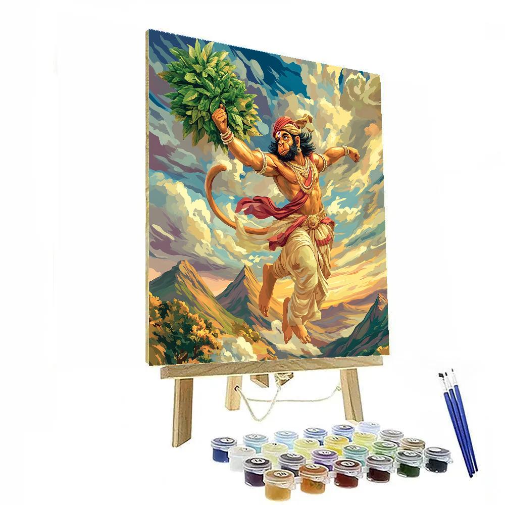 Mountain Herb Quest, Hanuman In Flight paint by numbers