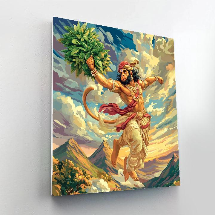 Mountain Herb Quest, Hanuman In Flight paint by numbers